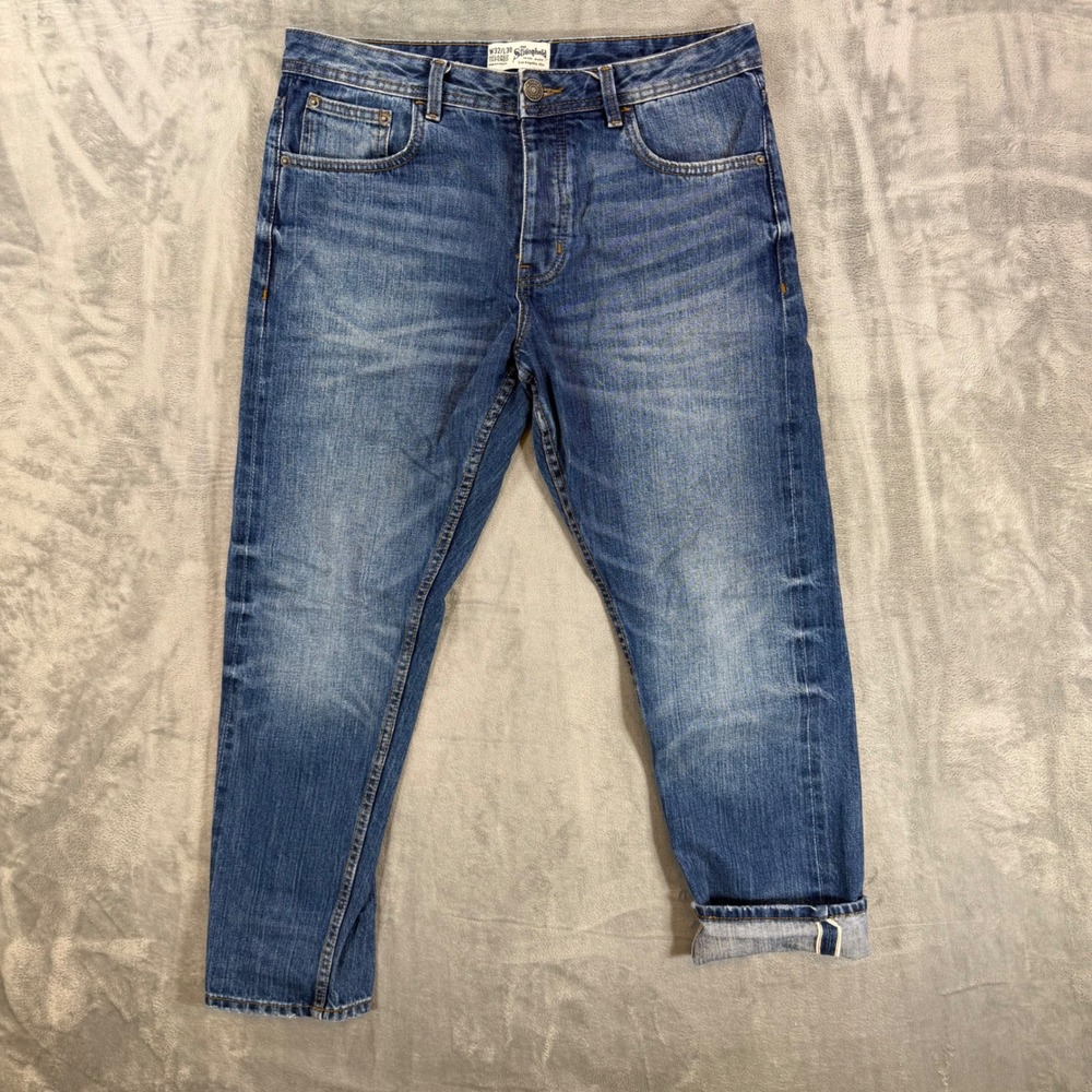 Stronghold Selvedge Relaxed Tapered Jeans Mens Size 32x30 Blue Button Fly Denim